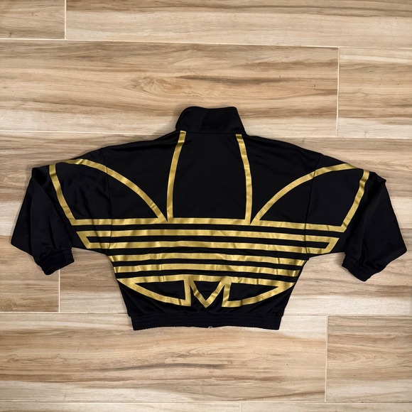 adidas Tops - Adidas Originals Black Gold Large Logo Cropped Track Jacket Women's Large FS7220